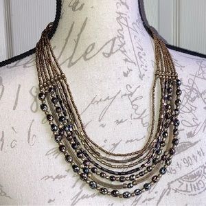 Multistrand Gold Color Mixed Bead Necklace